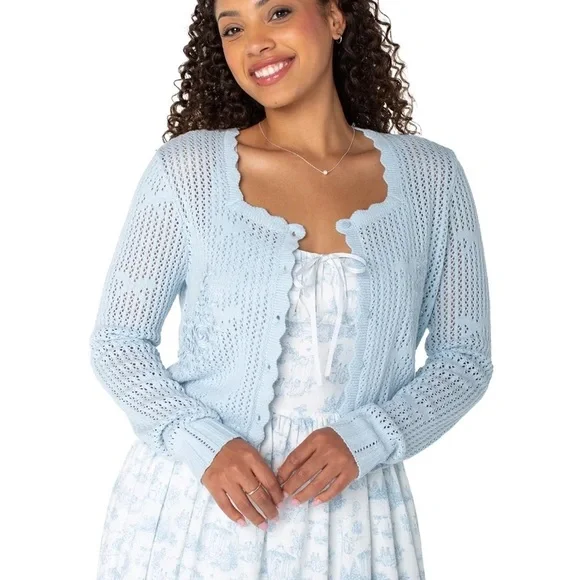 NWT Celebrity Pink x Bridgerton Square Neck Pointelle Cardigan - Light Blue - S - Picture 5 of 7